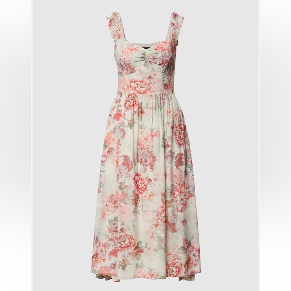 Guess Floral Green and Pink Susanna Midi Dress Size M - Picture 2 of 15